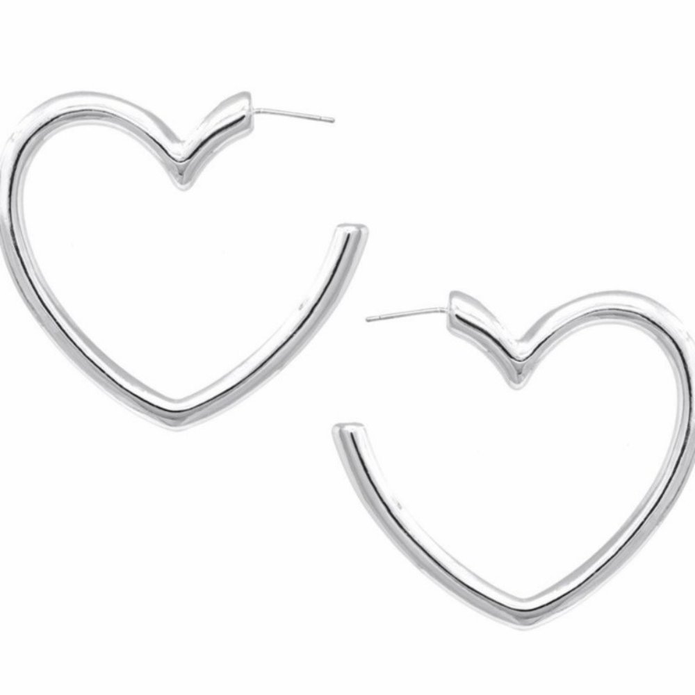 Heart Hoop Earrings Silver NWT
